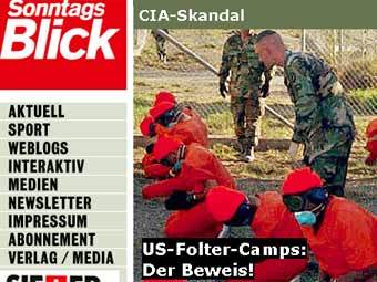 Скриншот сайта издания SonntagsBlick с заметкой о секретных тюрьмах ЦРУ 
