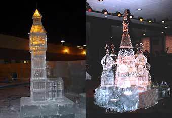 Ледяные модели Биг Бена и храма Василия Блаженного, фото предоставлены Ассоциацией Ледяных скульптур России