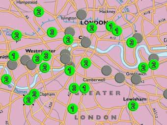 Скриншот карты загрязнения Лондона с сайта LondonAir.org.uk