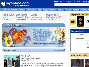 Фрагмент главной страницы MySpace.com